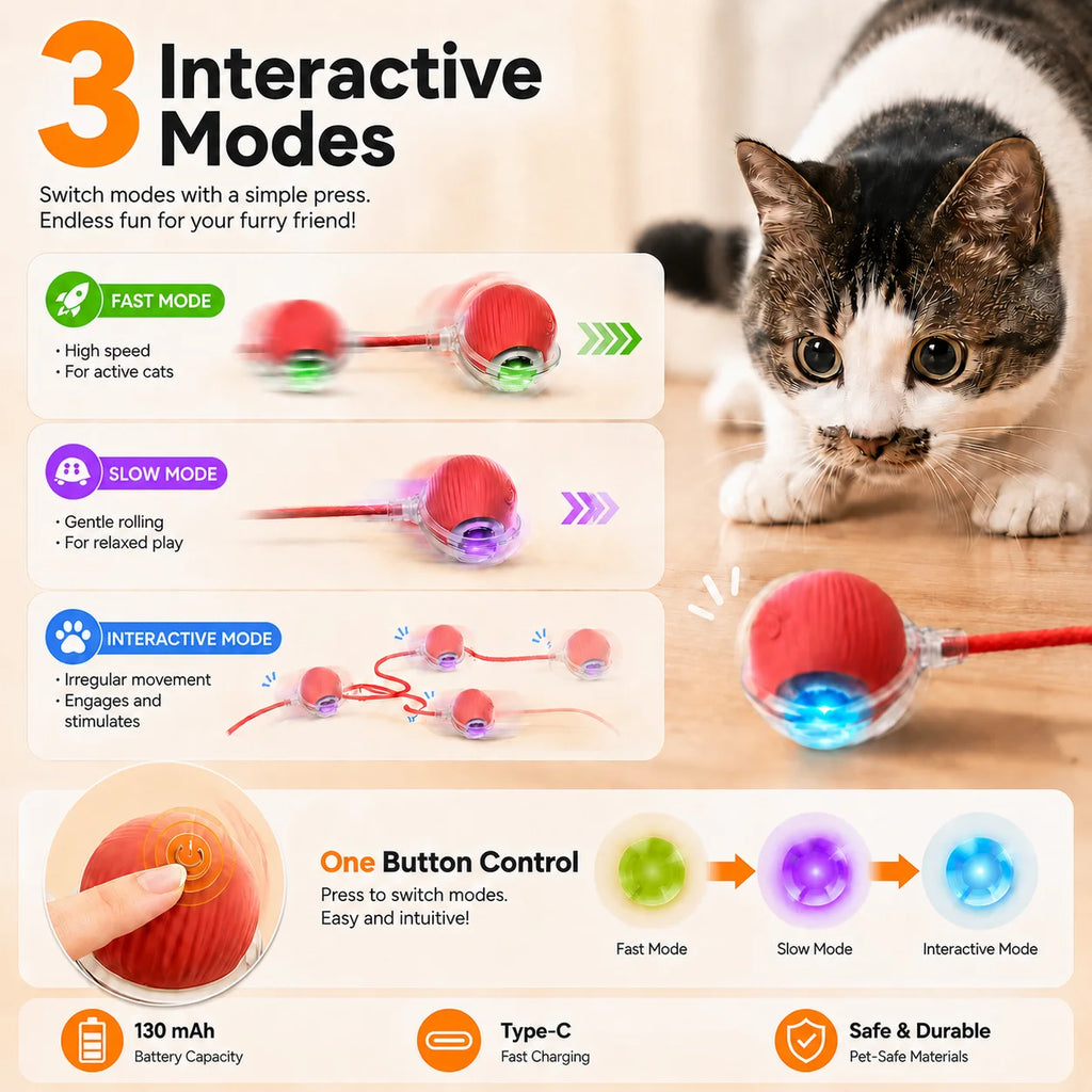 Smart Rolling Cat Ball – USB Rechargeable