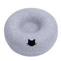 Light grey felt donut tunnel cat bed with cat-face peek hole